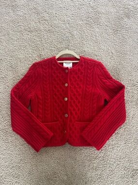 Abercrombie & Fitch Red Cable Knit Button-Front Cardigan